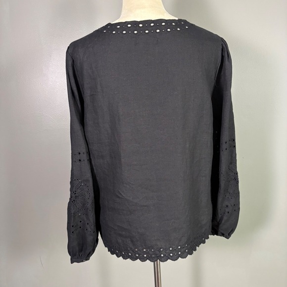 J Crew Bungalow Embroidered Top S Linen Dark Cottagecore Boho Effortlesss Flowy - Picture 4 of 10